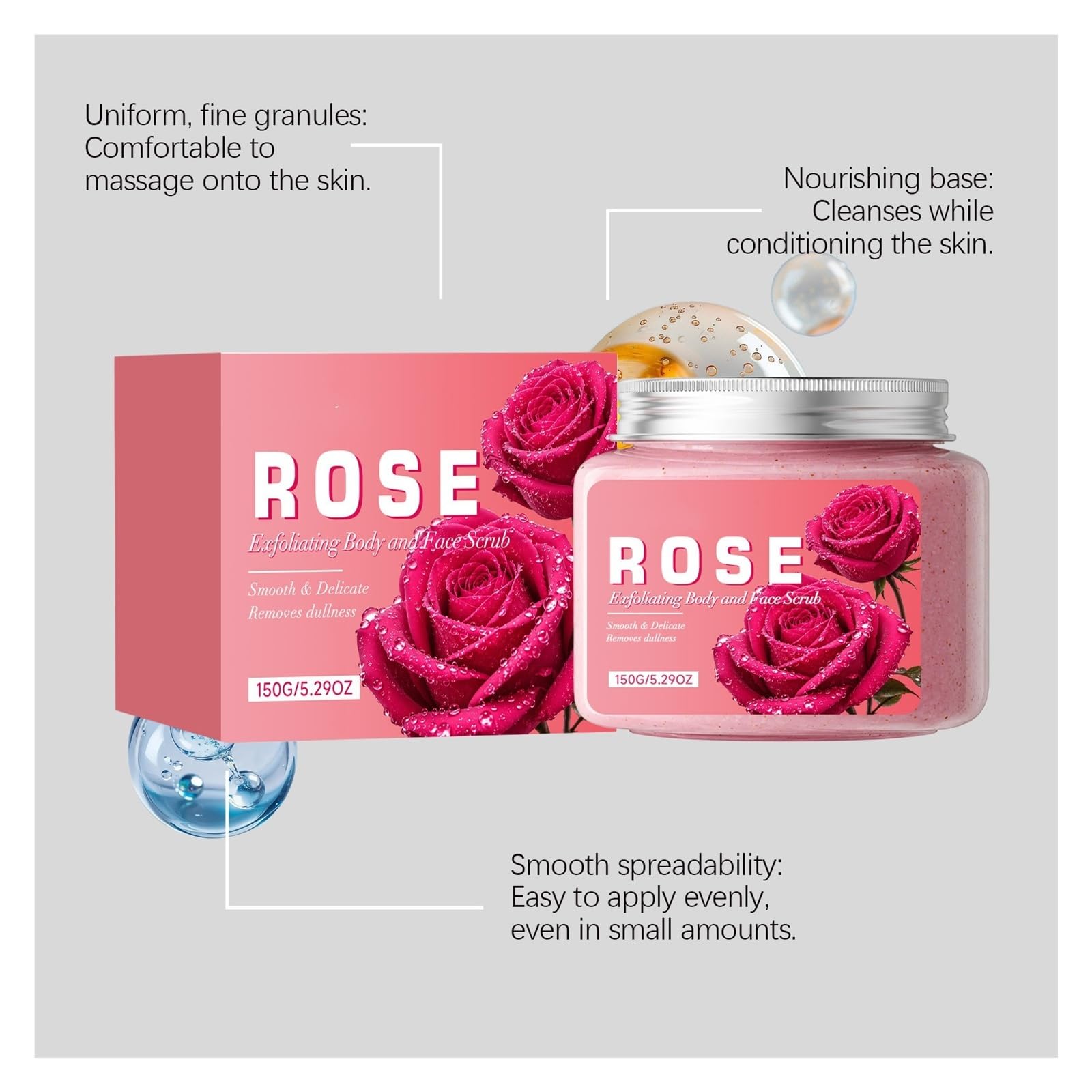 Scrub esfoliante alla rosa 150g | Idrata e nutre; Migliora la pelle ruvida e opaca(2pcs)