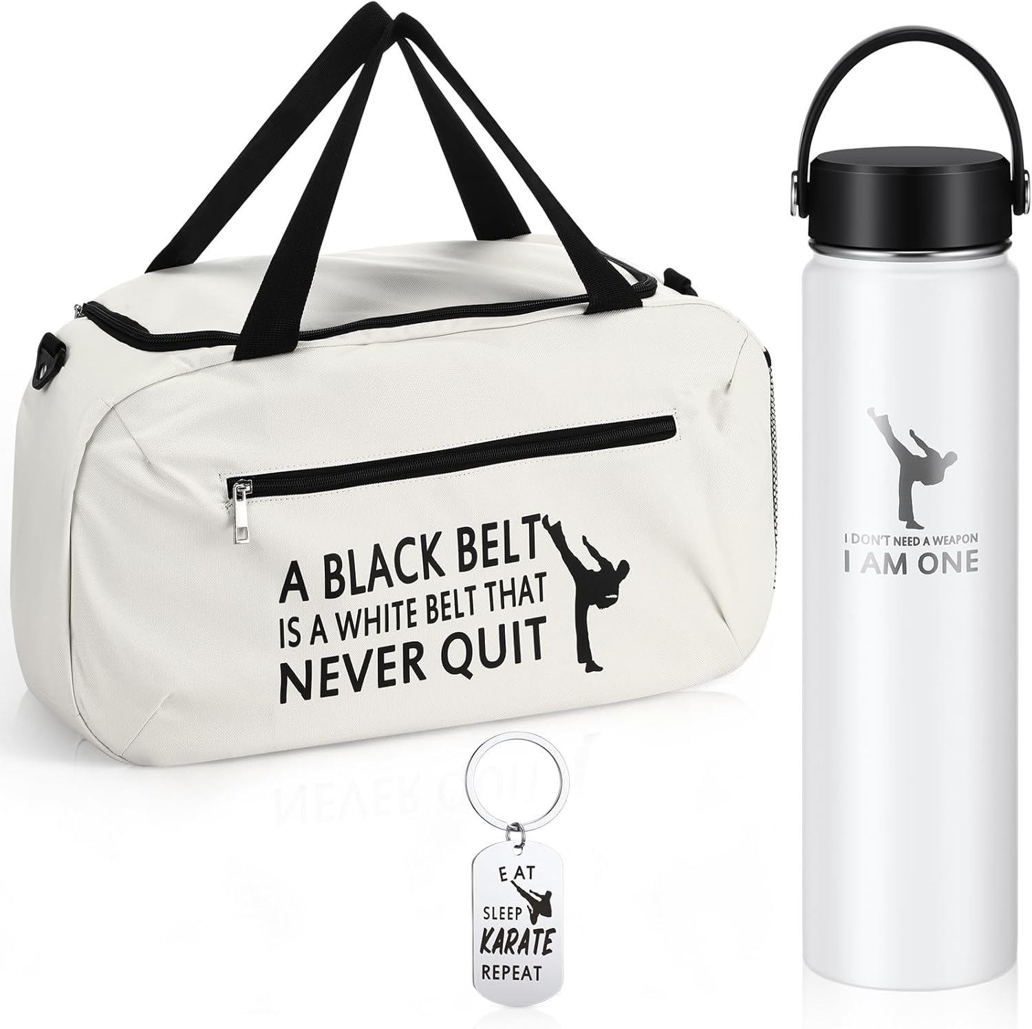 Layhit 3 Pcs Valentines Karate Gifts for Boys Taekwondo Karate Bag Martial Arts Duffel Bag 24 oz Stainless Steel Water Bottle Keychain for Kids Adults Taekwondo Lover Gifts