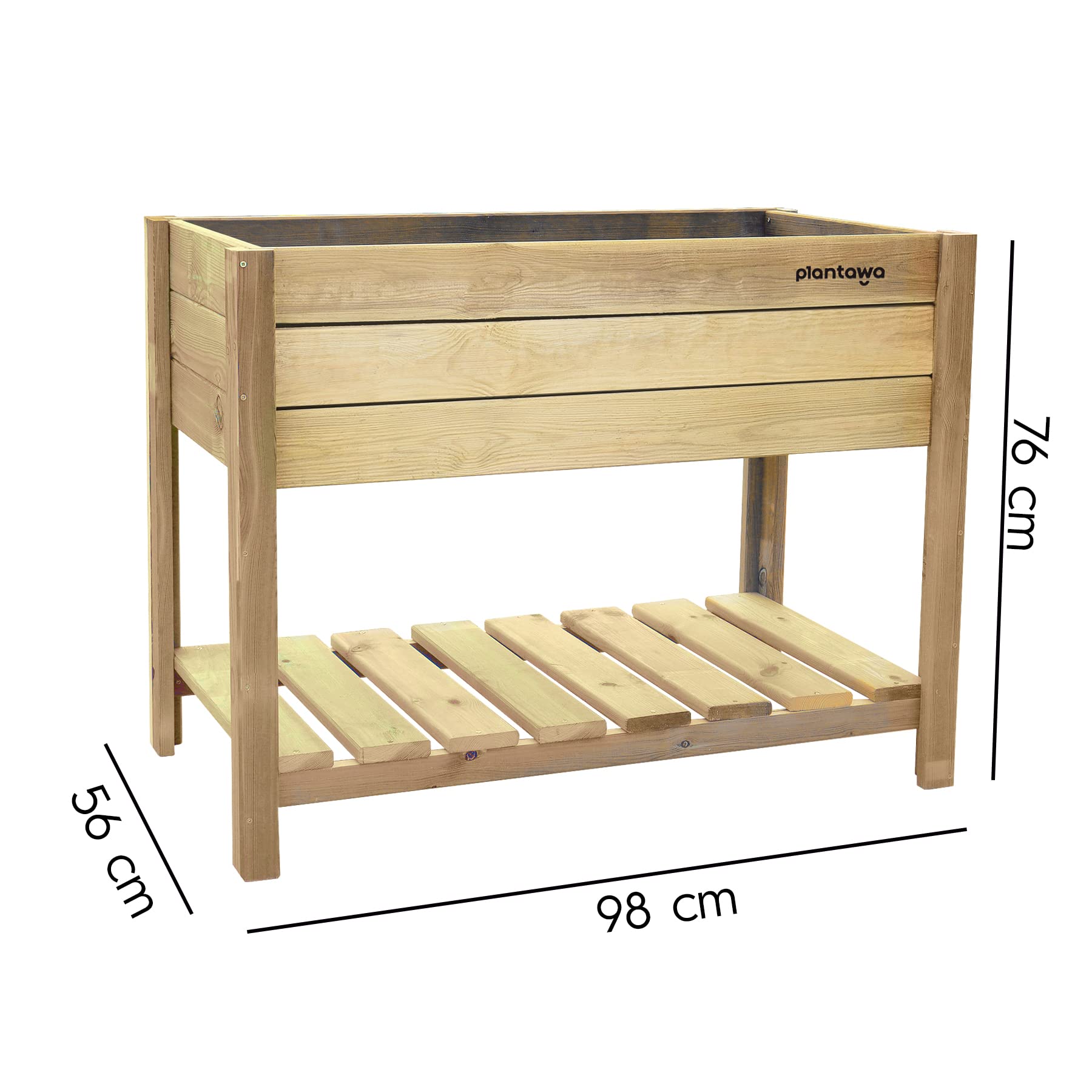PLANTAWA Mesa de Cultivo Terra 100, Mesa Rectangular para Jardín Balcón y Terraza, Huerto Urbano de Madera 76 x 98 x 56 cm