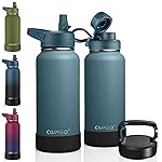 CIVAGO 32 oz Insulated Water Bottle With Straw, Stainless Steel Sports Water Cup Flask with 3 Lids (Straw, Spout and Handle Lid), Wide Mouth Travel Thermal Mug, Blue Spruce