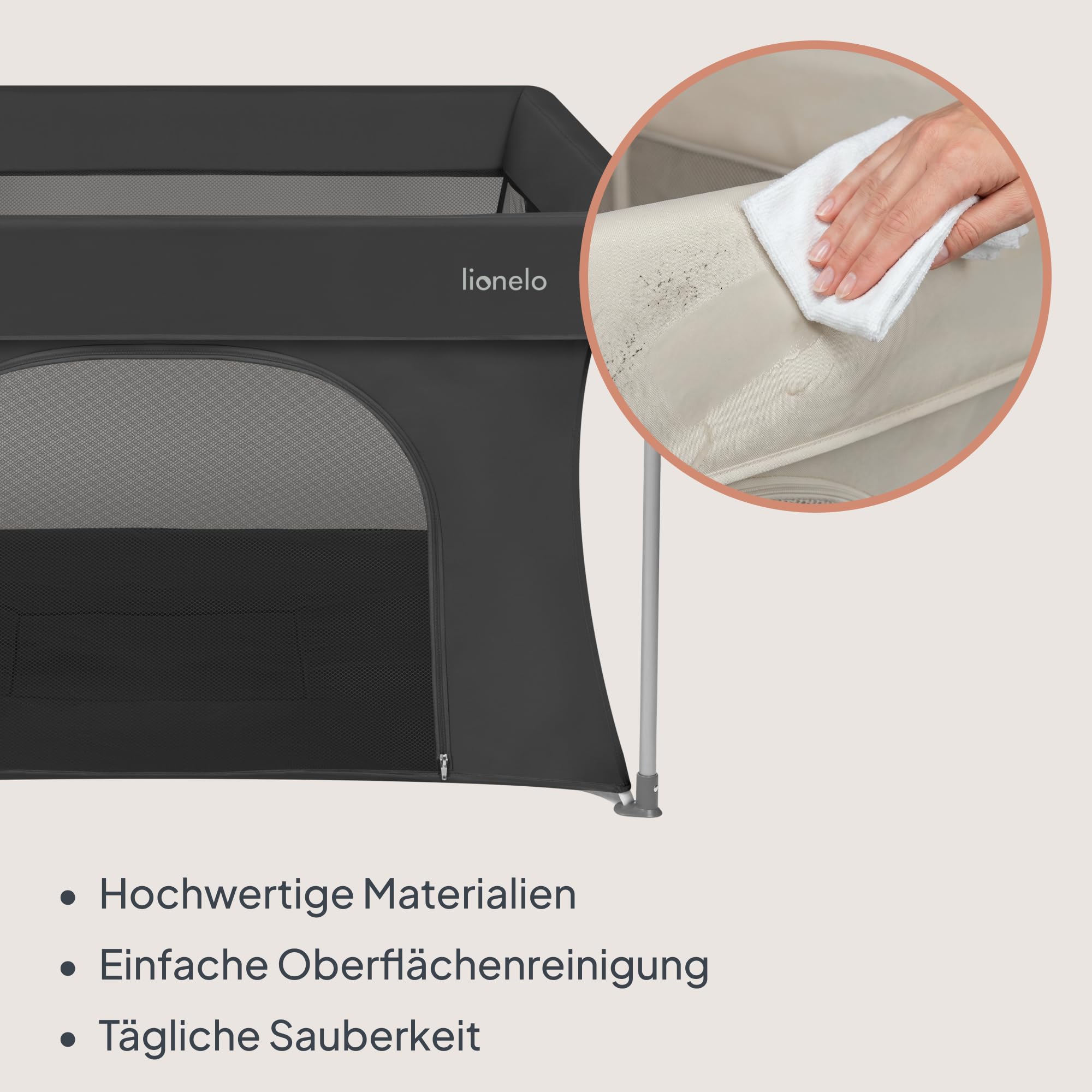 LIONELO Paco Baby Laufstall Faltbar 111 x 111 cm, Kompaktes Laufgitter für Zuhause und Reise, ab Geburt bis 4 Jahre, 4,1 kg, Mit Tragetasche, Netzseiten, Seiteneinstieg, bis 15 kg