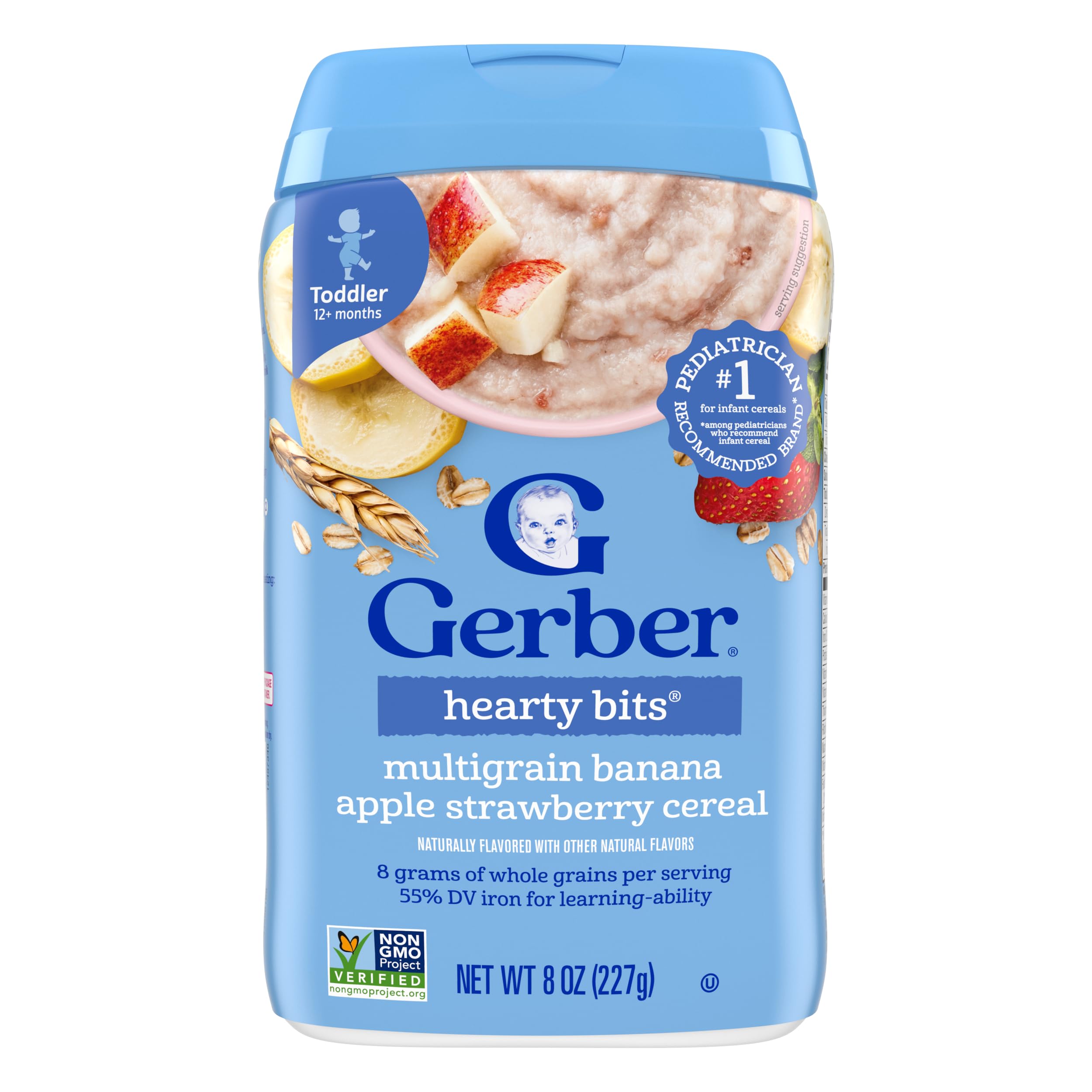 GerberGerber Toddler Food, Multigrain Banana Apple Strawberry Cereal, 8g Whole Grains, Iron, Zinc & Vitamin B12, Toddler Cereal, 6-Pack