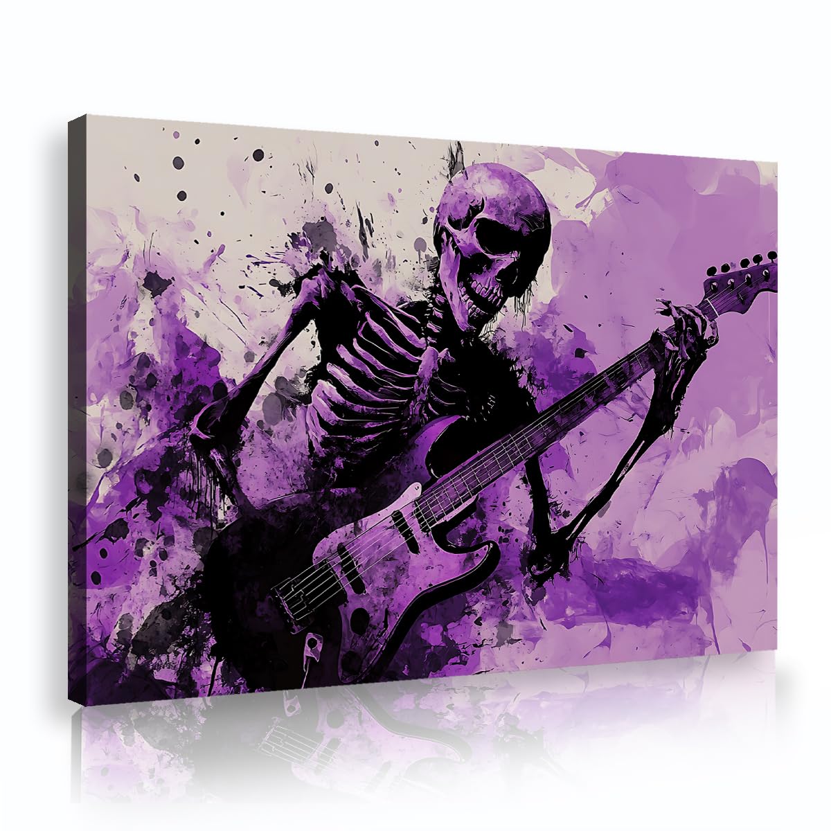 CHERHERART Kolorowa czaszka abstrakcyjny gitarzysta sztuka ścienna na płótnie do pokoju muzycznego wystrój domu gotycki retro żywy szkielet płótno malarstwo plakat 60x90 cm rama wewnętrzna