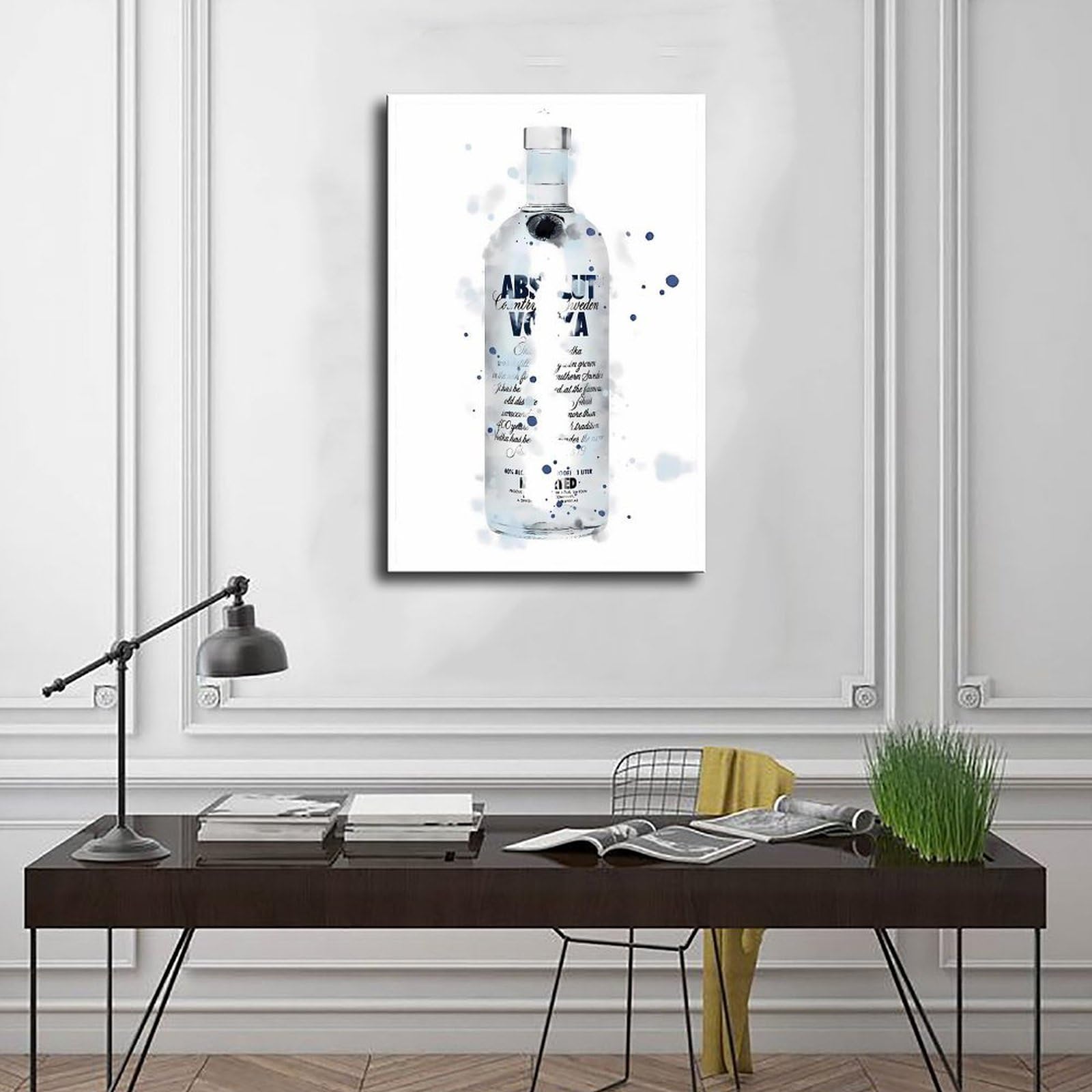 Absolute Vodka Kunstposter mit Tinte auf Leinwand, Wandkunst, Dekordruck, Gemälde für Wohnzimmer, Schlafzimmer, Dekoration, Rahmen: 60 x 90 cm