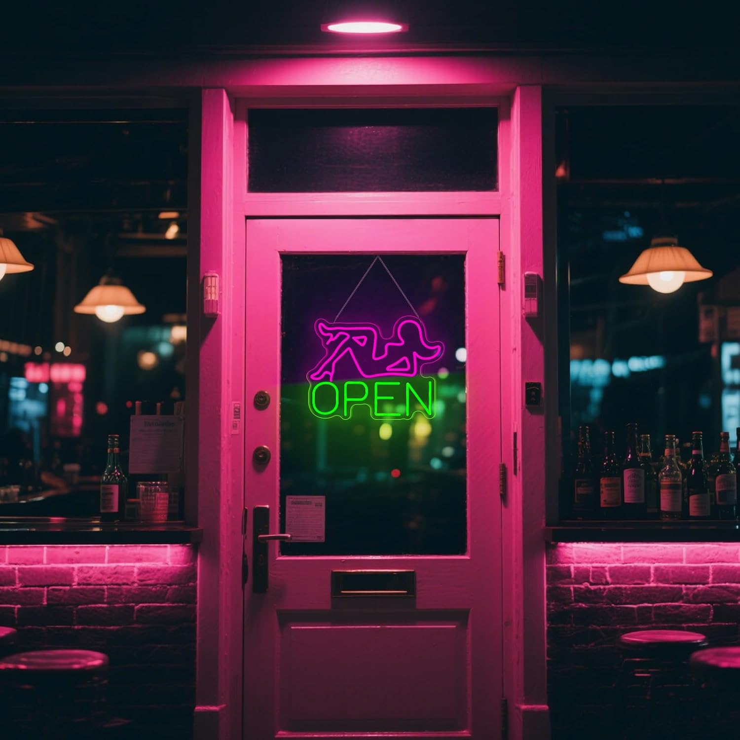 Open Neon Signs, 16.5"x12.5" Pink Lady LED Bar Neon Lgiht Sign for Wall Decor, Bar, Restaurant Hotel, Shop, Club Decor Party Wall Art, USB Powered with Adjustable Brightness Switch