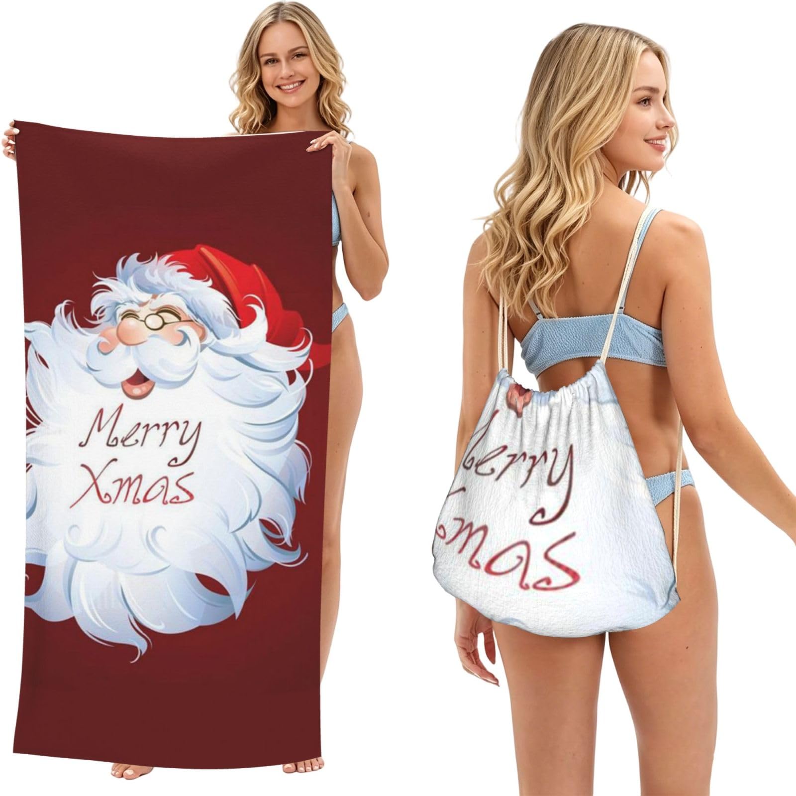 WSHFFILO Xmas Day printed 2 in 1 Packable Towel Bag Bath Towel Beach Towel
