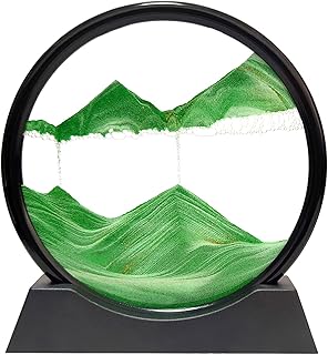 YWQQ Moving Sand Art Picture, Flowing Sand Painting, 3D Hourglass, Flowing Sand Frame Relaxing, Sand Art Liquid Motion and 3D Deep Sea Moving Sandscapes, Home & Office Desktop Decoration(Green 12")