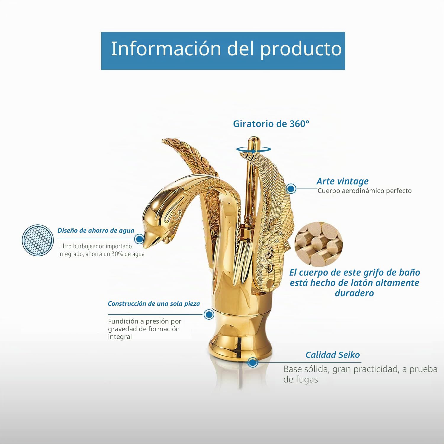 Suguword Grifo de Baño Dorado con Diseño de Cisne, Mezclador de Lavabo con Diseño de Cisne, Grifo de Lavabo para Baño, Mezclador de Baño para Lavabo con Diseño de Cisne