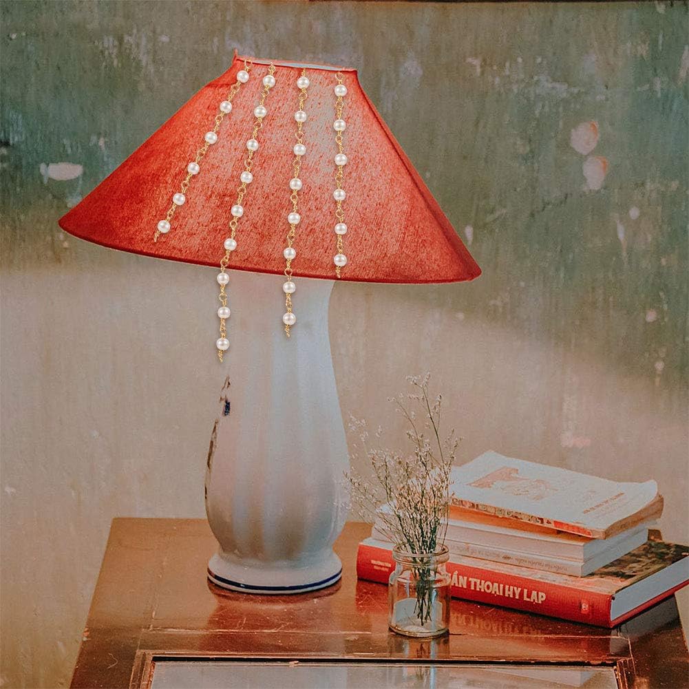 LiQunSweet 32.8 Ft (10M) Round Acrylic Imitated Pearl Spacer Rosary Beaded Chain Real Gold Plated Bulk for Anti-Lost Glasses Holder Lanyard Safety Strap Jewelry Making Wedding Party Home Décor