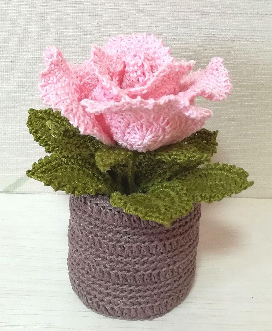Amazon.co.jp: 『ピンク色の薔薇の花鉢植え』あみぐるみ。かぎ針編み