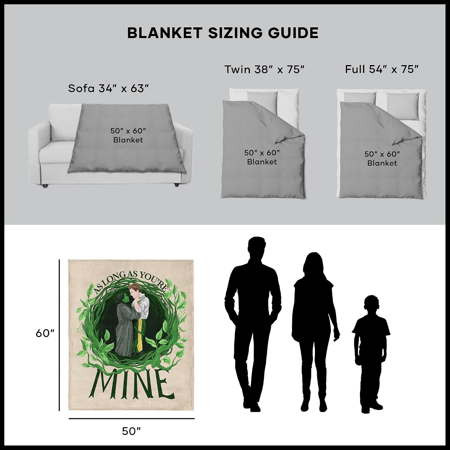 Wicked 2 You're Mine Sherpa Soft Throw Blanket, Warm Plush Decorative Throw for Couch, Bed, or Travel for Friends and Loved Ones, 50 x 60 inches
