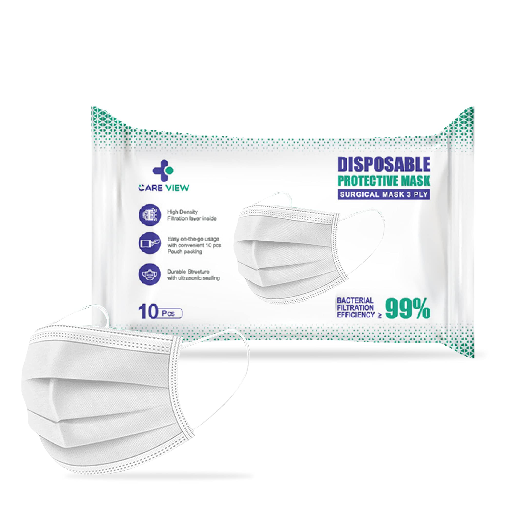 Careview N95 3 Ply Disposable Surgical Face Mask Pouch and built in Nose Pin, Certified by BFE>99% and PFE > 95%, SITRA, DRDO, ISO and CE (Pack of 100, White)-image-34