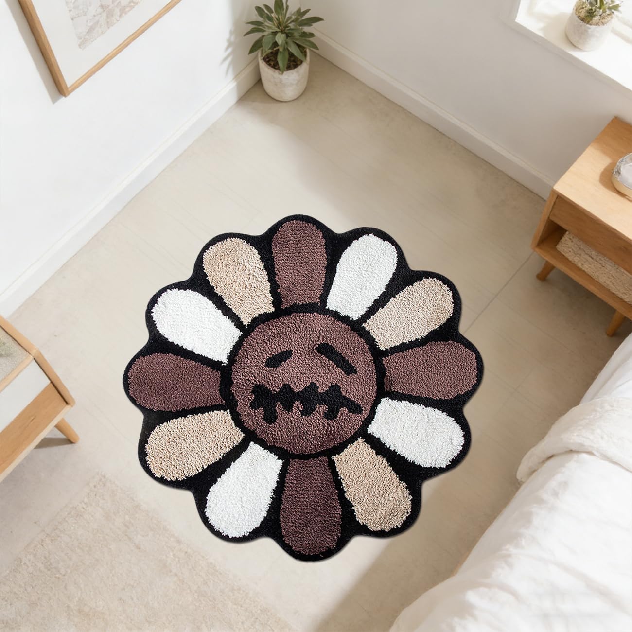 Trippy Flower Rug Cool Bathroom Rugs 2.6FT Gothic Brown Bath Mat Tufted Extra Soft Water Absorbent Quick Dry Bathroom Mat Non Slip Halloween Skull Horror Decor Carpet (Brown,2.6 x 2.6FT)
