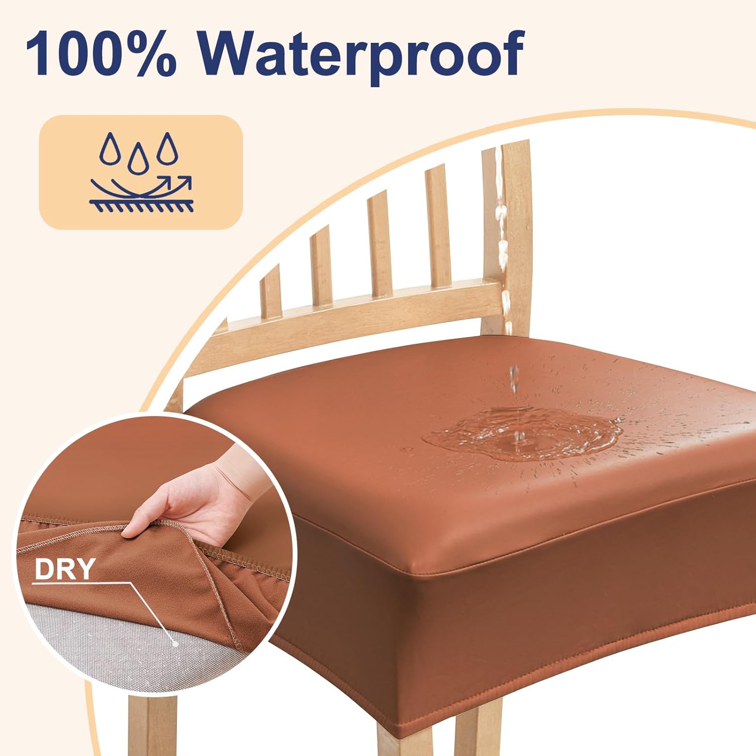 Smiry Waterproof Seat Covers for Dining Room Chairs Set of 2, Stretch Removable Washable Chair Seat Slipcovers Protector, No Rear Covers, Rust