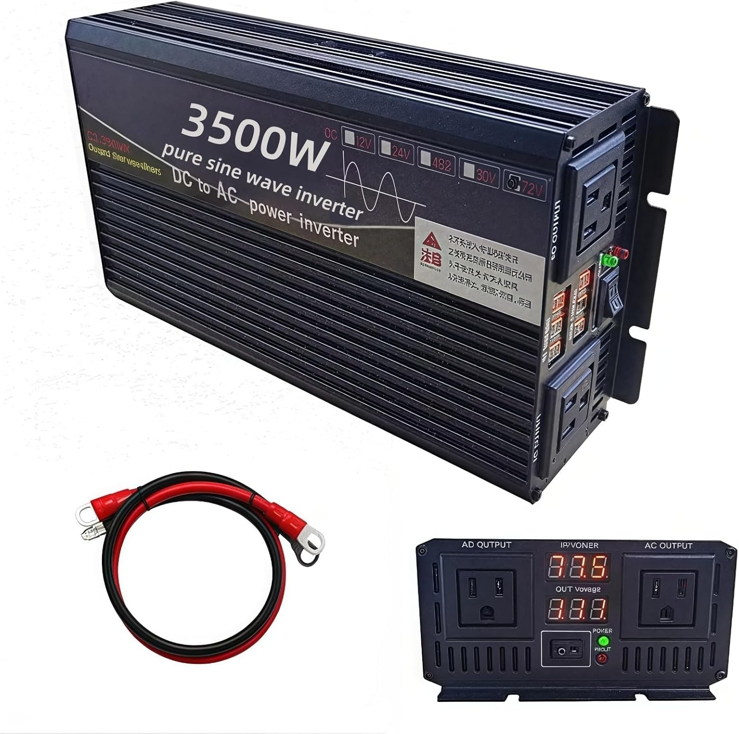 3500W Power Inverter 24V DC to 110V AC Converter with LED Display Dual AC Outlets Dual Fans Radiating for RV, Camp, Boat and Home Emergency Portable Pure Sine Wave Inverter (LED Screen, 3500W 24V)