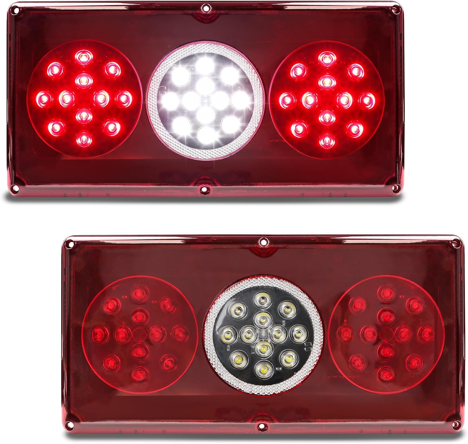RV Tail Lights 36 LEDs Triple Camper Trailer Light 2Pcs Rectangle Assembly with Stop Brake Turn Signal Backup Reverse Waterproof Tractor DOT SAE Approved