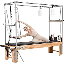 Pilates Reformer with Cadillac Trapeze Table/Tower & Mat,6 Springs Reformer Pilates Machine, Quick-Assembly Studio Grade Pilates Reformer Machine, Pilates Equipment with Sitting Box,for Home