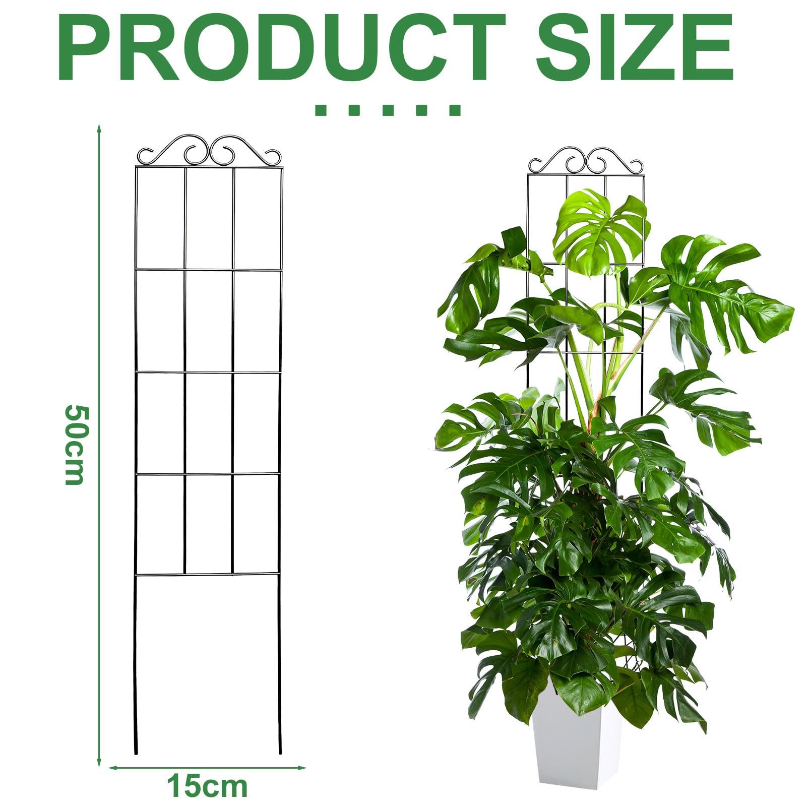 Griglia per tralicci in metallo, 50 x 15 cm, supporto per piante da appartamento, supporto per piante rampicanti, traliccio in metallo, per piante rampicanti, per pomodori, fiori (B)