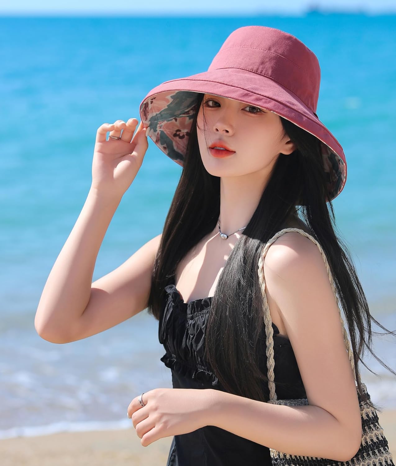 Wide Brim Women Sun Hat Summer Beach Bucket Fishing Hats Metal Wired Edge Packable UV Protection for Hiking Garden Travel - Image 8