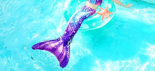 Miniatura 4 de DNFUN Colas de sirena para nadar para niñas, traje de baño de sirena con monoaleta