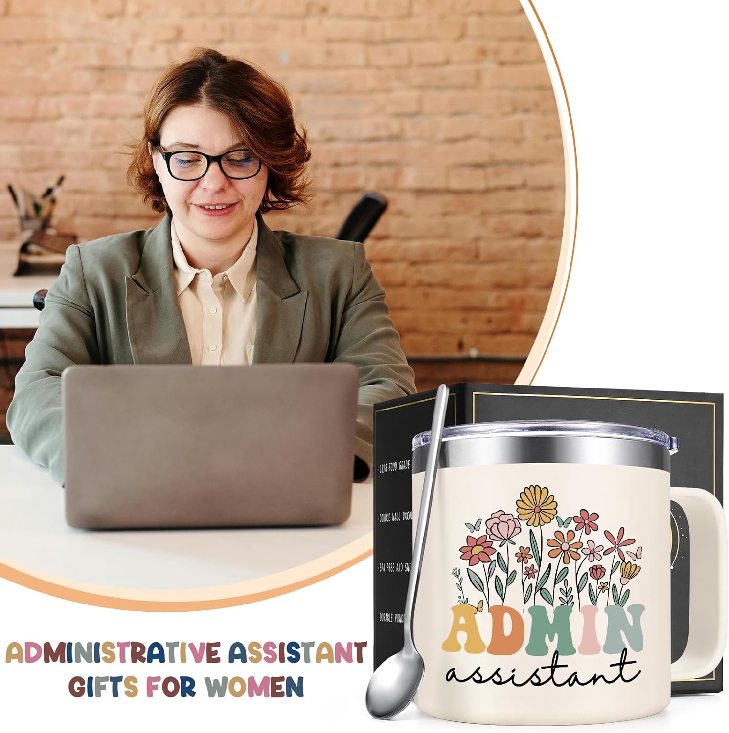 Administrative Assistant Gifts for Women, Coffee Mug for Administrative Professional Day Birthday and Christmas, 14oz Stainless Steel Insulated Coffee Mug for Administrative Assistant, Creamy White - Image 3