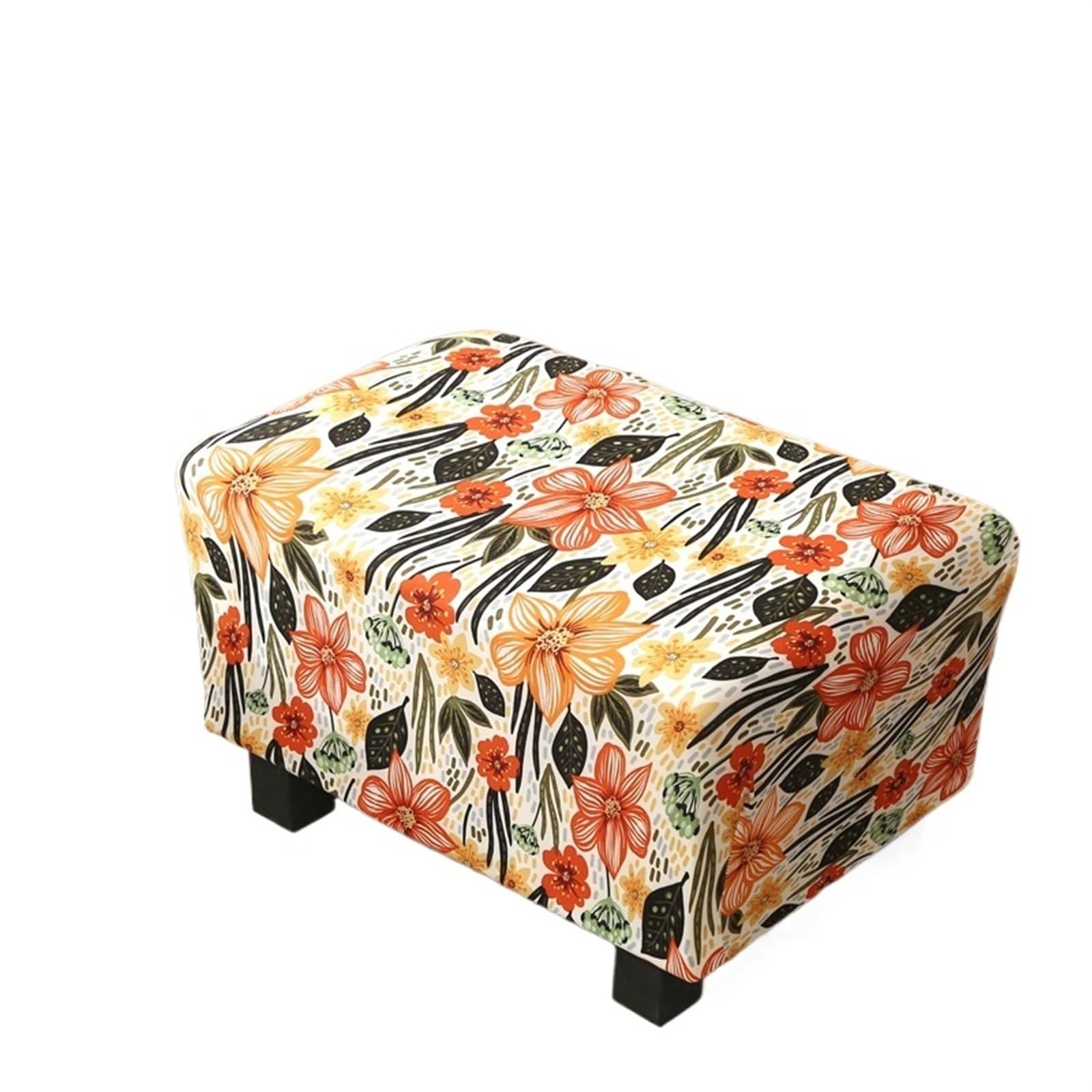 YXINAER Foot Stool Cover Ottoman Rectangle Storage Stool Cover Printed Footrest Slipcovers Footstool Protector Covers with Elastic Bottom(Type14)