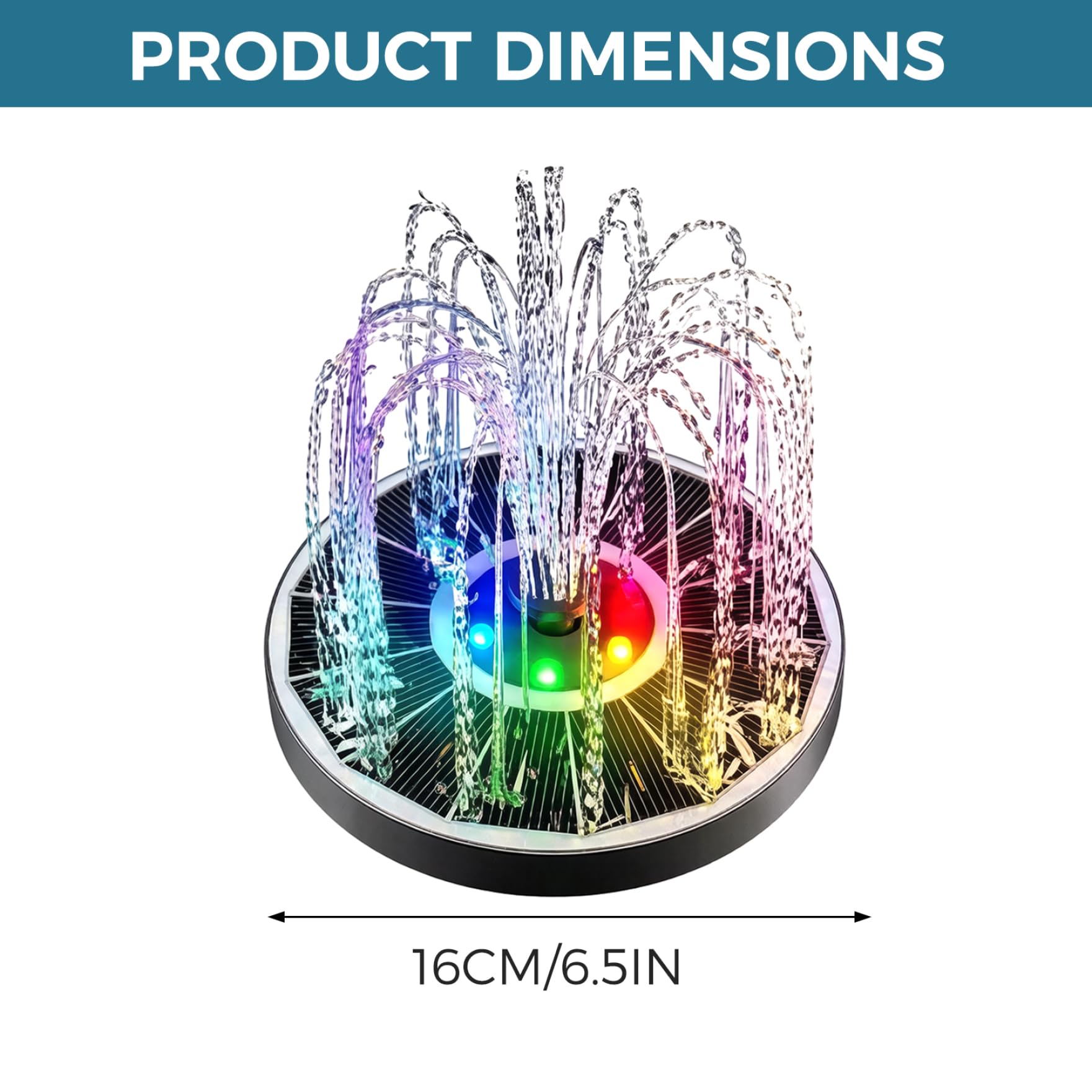 Fontana ad energia solare, Fontana solare da 16 pollici con luci LED RGB, Bagno per uccelli galleggiante per decorazioni da giardino esterno, 6 ugelli spray