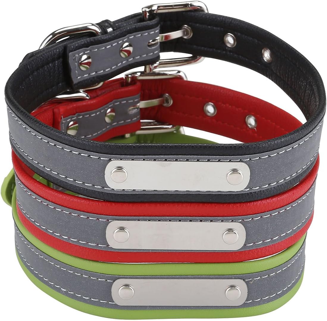 CozyCabin Personalized Reflective Dog ID Collar, Customized PU Leather Adjustable Pet Collars Engraving with Pet Name & Phone Number -…