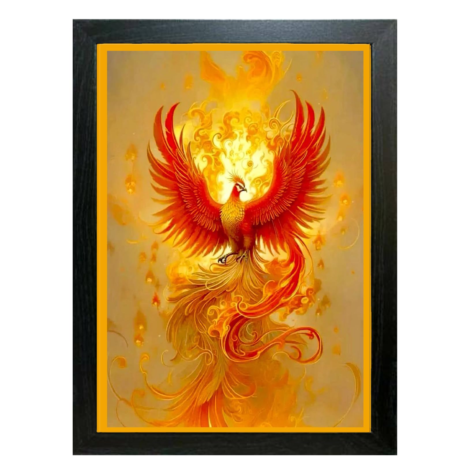 PHOENIX BIRD FRAME WALL ART PRINT | 9 * 13 INCH | FRAMED A4 YELLOW & ORANGE-image-48