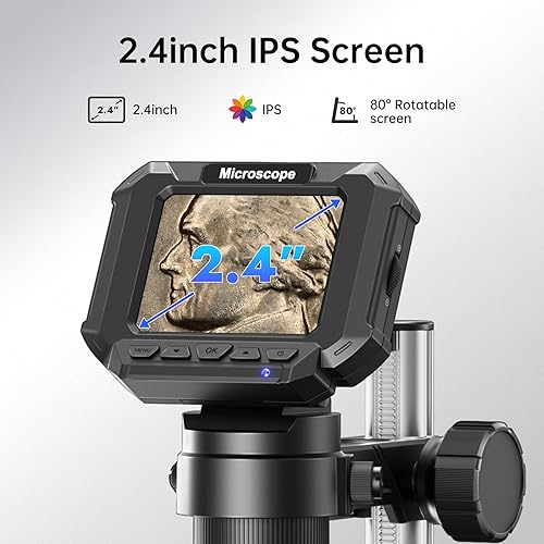 Miniatura 2 de Microscopio Digital de 2.4 Pulgadas - Hasta 1000X de Magnificación, Pantalla Recargable, Anillo de Luz LED de 8 Luces, Foto y Video, Conexión USB