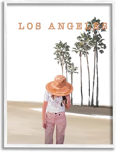 Stupell Industries Trendy Summer Girl - Arte de pared enmarcado con paisaje de Los Ángeles, diseño de Amelia Noyes