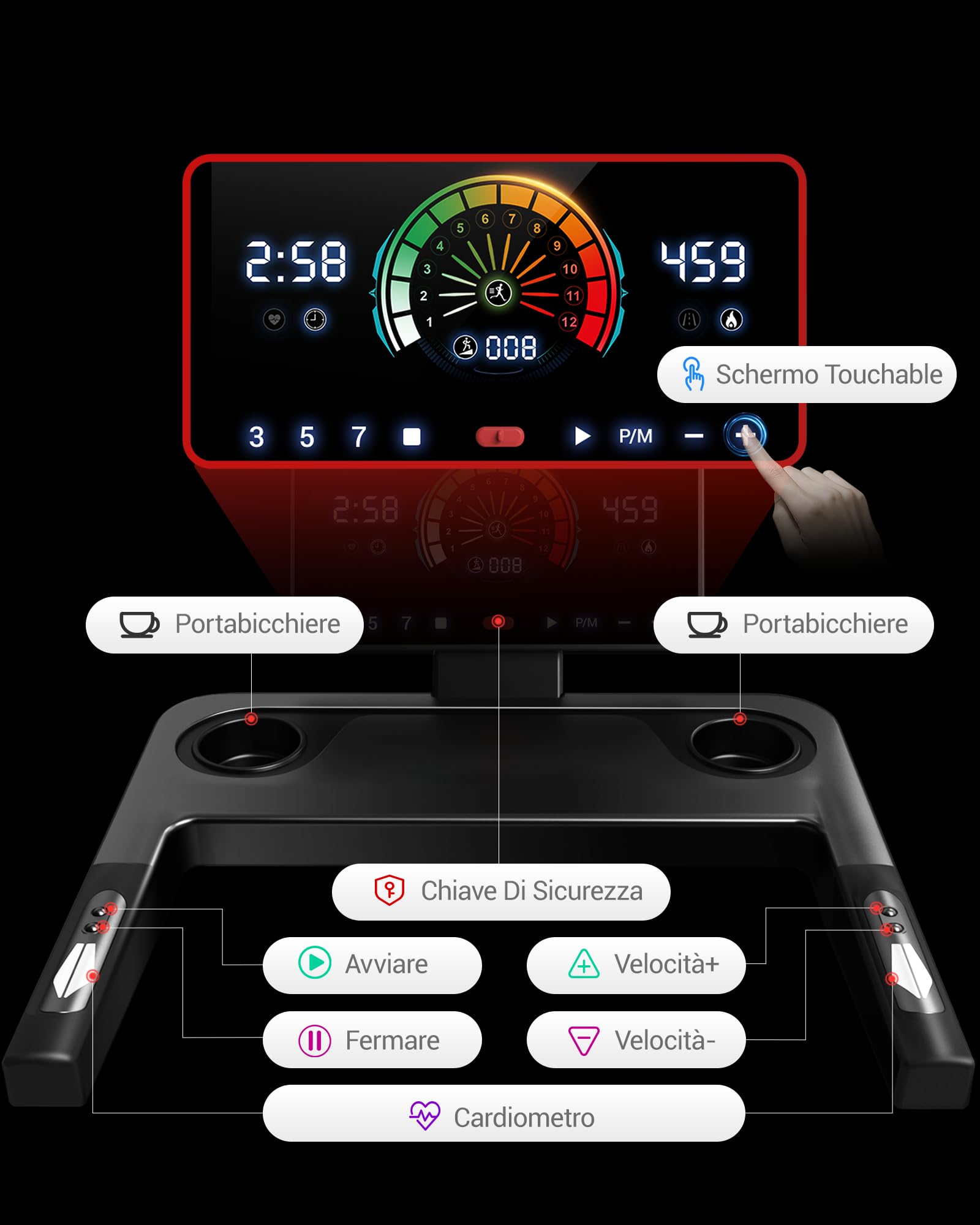 CURSOR Tapis Roulant Salvaspazio con 16% Pendenza, 14KM/H, 180 kg | Tapis Roulant Elettrico Pieghevole, 3.5HP, 180 kg