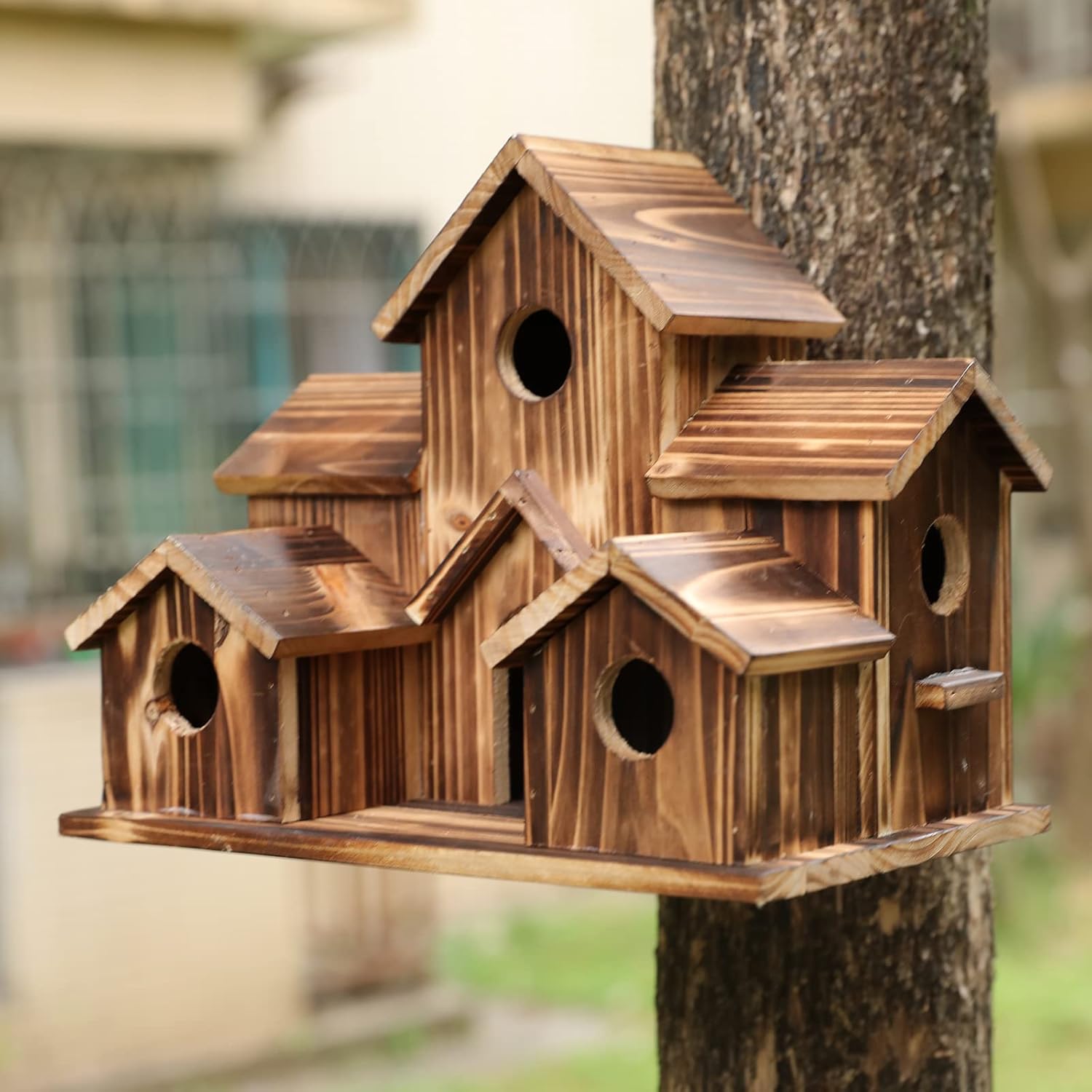 Wooden Bird Houses for Outside Hanging Clearance,6 Hole Handmade Natural Bird House for Backyard/Courtyard/Patio Decor,Large Wooden Bird Houses for Outside Hanging Clearance,6 Hole Handmade Natural Bird House for Backyard/Courtyard/Patio Decor,Large