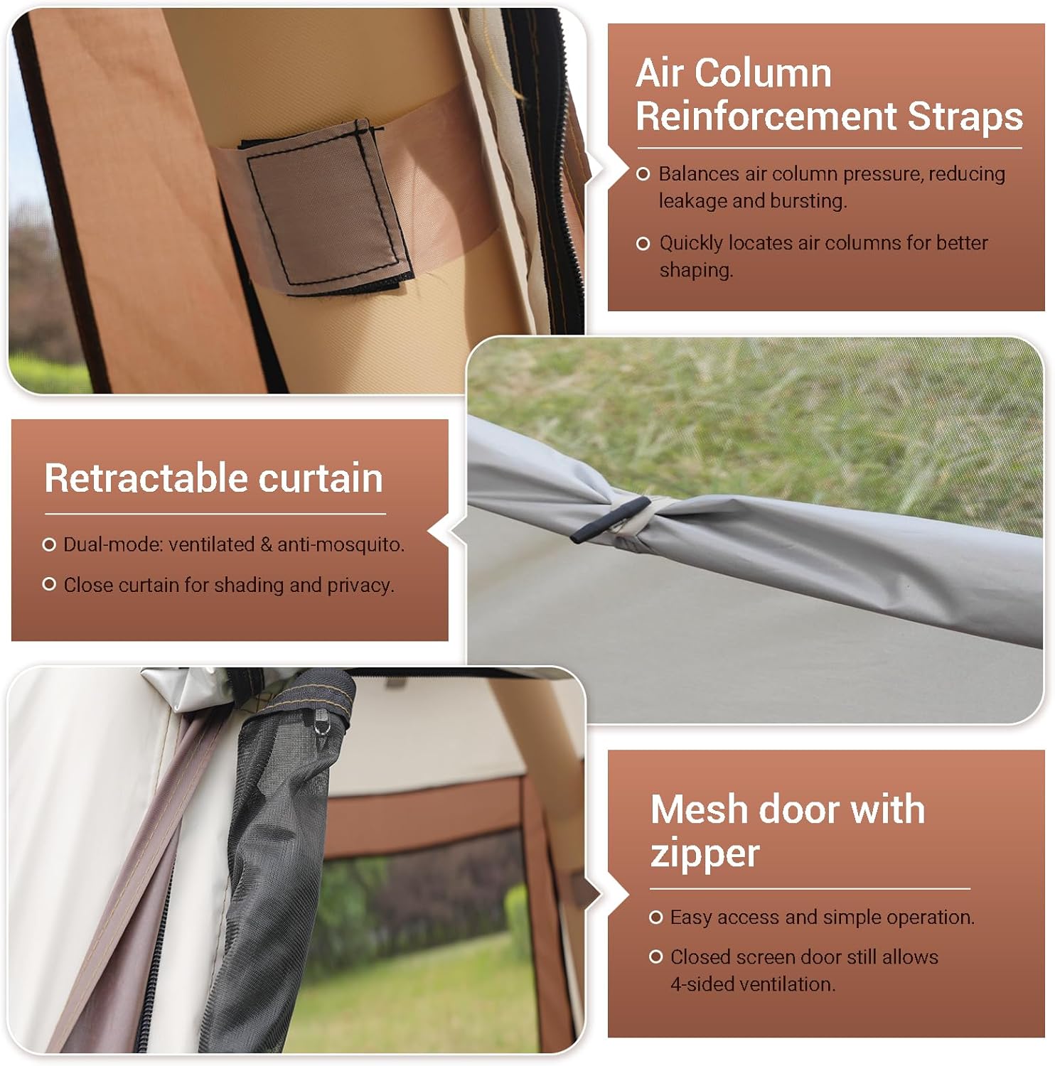 Inflatable Tents for Camping, Easy Setup Inflatable Tent with Canopy, Large Glamping Tent with Pump,Waterproof Oxford 4 Season Air Tent with Skylight Mesh Windows for 2/4/6/8/12 Person