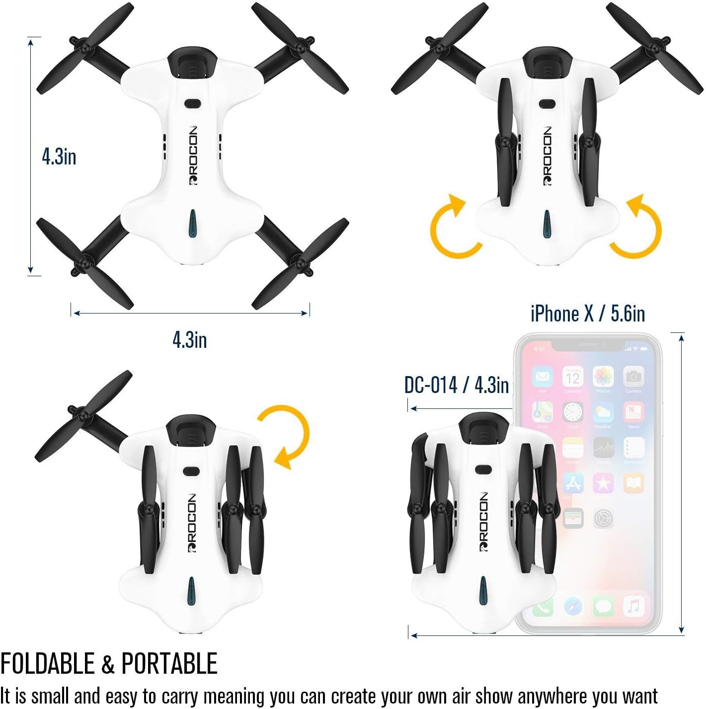 DROCON Ninja Drone for Kids & Beginners FPV RC Drone with 720P HD Wi-Fi Camera,Quadcopter Drone with Altitude Hold, Headless Mode, Foldable Arms, One Key take Off/Landing, White