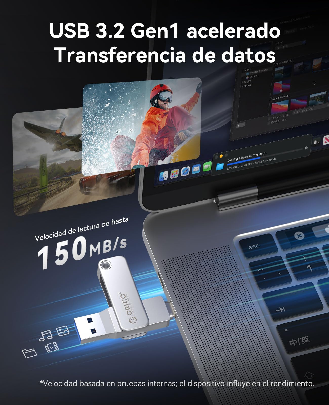 ORICO Pendrive 64 GB USB C, Memoria USB 3.2 Gen 1 (Doble Interfaz), Mini Flash Drive, Lectura 150 MB/s, para iPhone 15/16/17, Android, Tabletas, Portátiles, Mac, Plug and Play - EB05