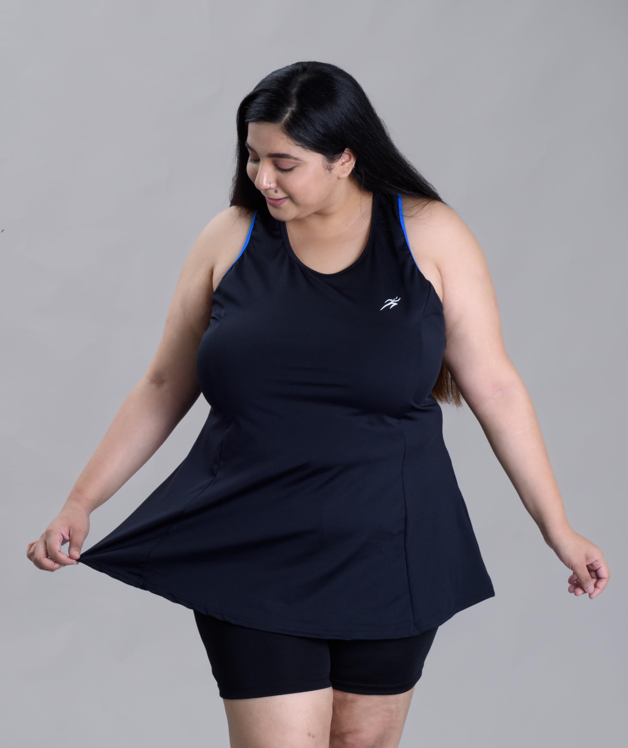 Keepfit Women's Round Neck Padded Plus Size Padded Swimsuit Frock Style top with boy Shorts Black |Swimming Suit for Women 2