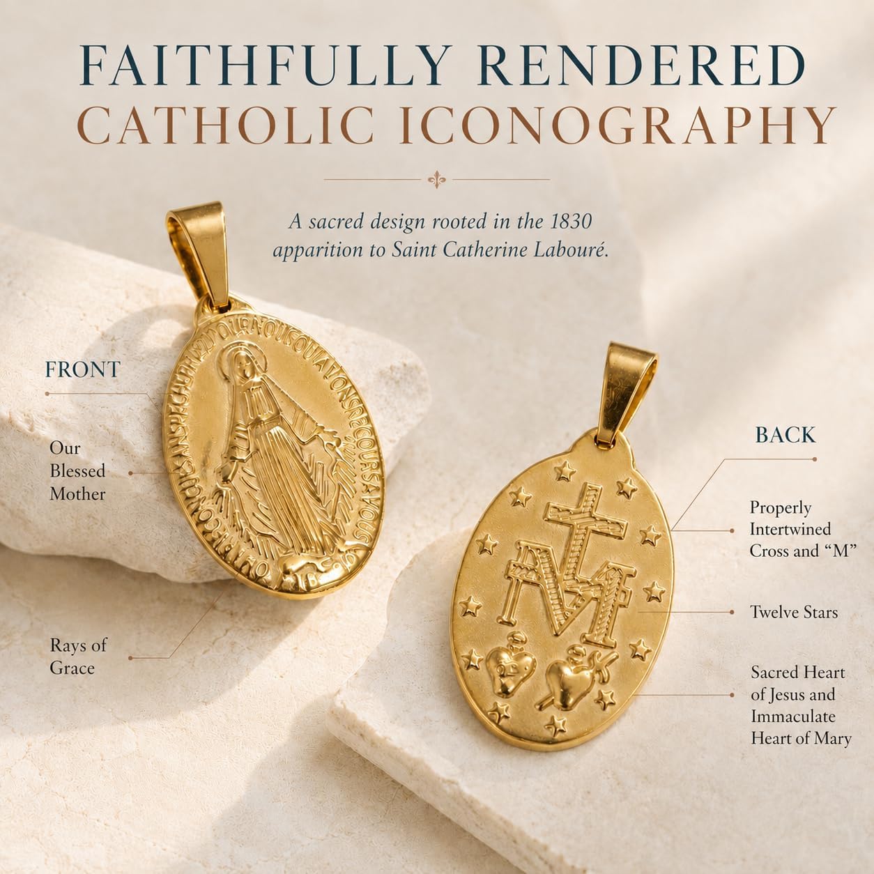 18K Gold Plated St. Benedict & Miraculous Medal Necklace