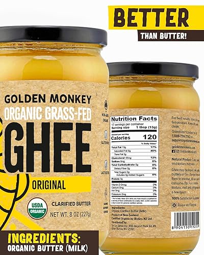 Miniatura 6 de Golden Monkey - Mantequilla clarificada de Ghee alimentado con pasto para energía, intestino y apoyo a la salud inmunológica, mantequilla de ghee