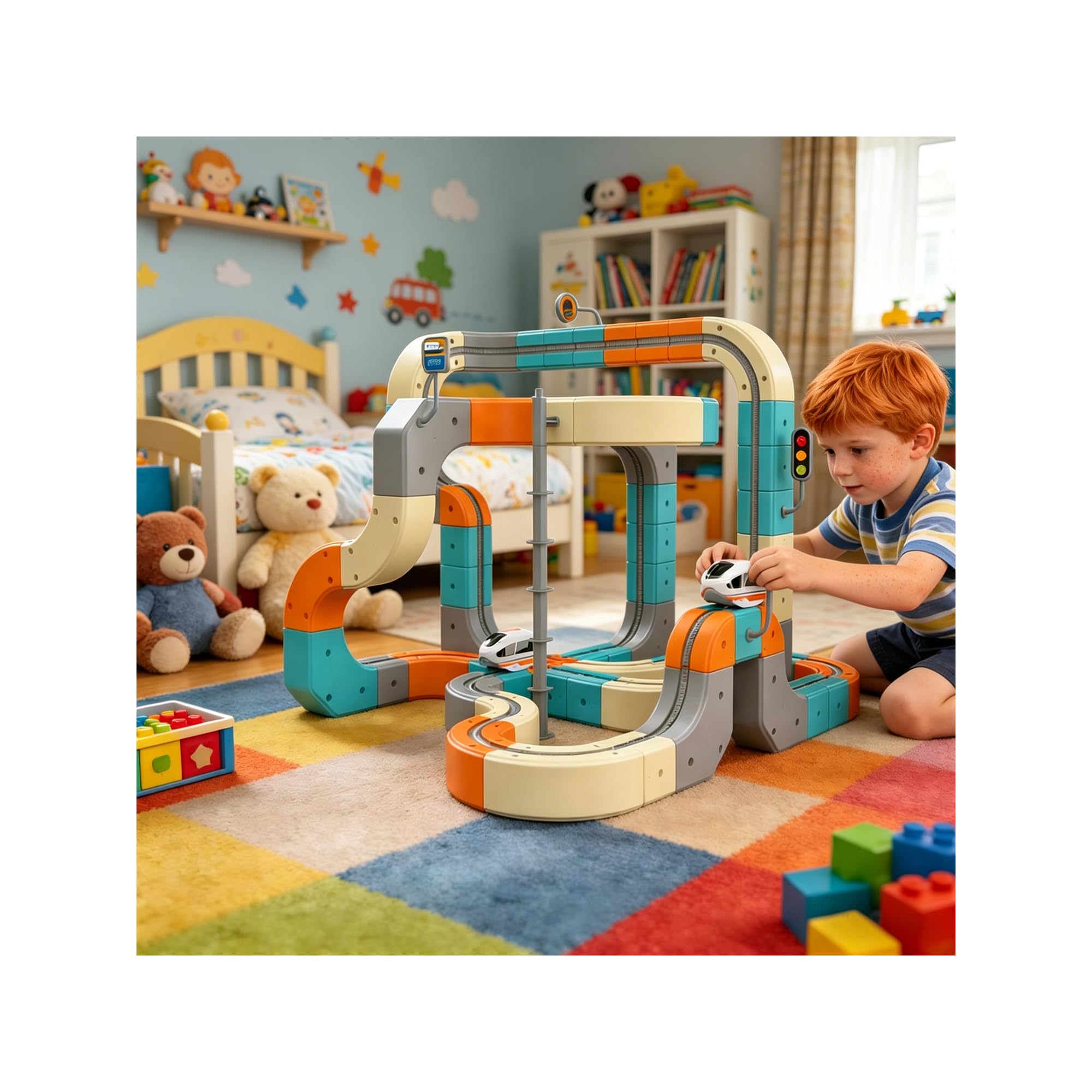 GHPFLOXQY Electric Train Set for Kids - 3D Magic Rail Cube Track Fusion Toy, 126PCS Gravity-Defying Motorized Train, Embedded DIY Layouts Construction Toy, Ideal STEM Gift for Boys & Girls