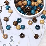 150 Pieces 20mm Wood Beads Large Hole Macrame Wooden Beads Variety Pack, Colored Wooden Loose Beads for Craft/Garlands/Home Party Decor, 9mm Hole (Brown/Wood/Blue)