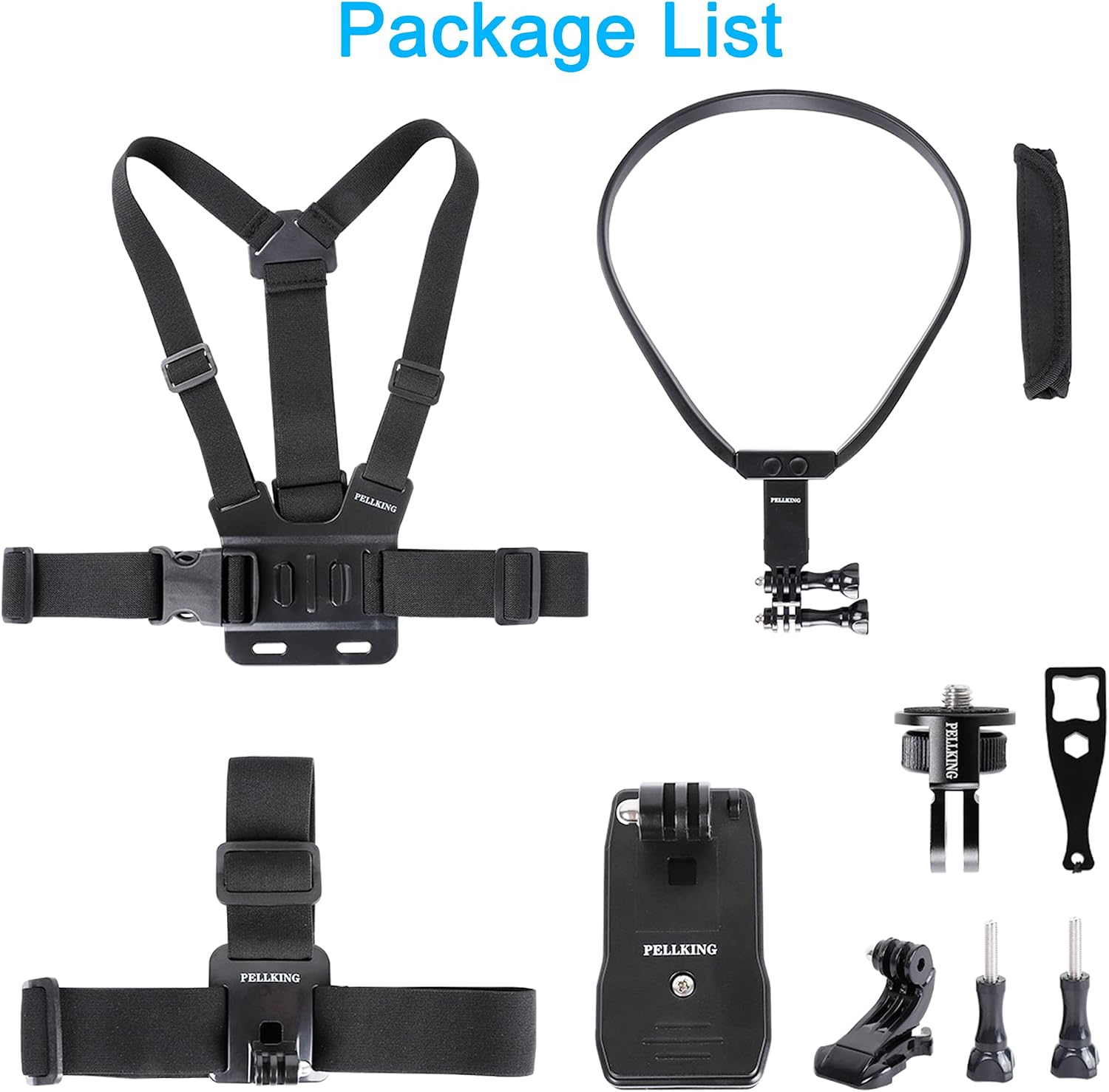 PellKing Accessories Kit for Insta360 X5 X4 ONE X3 X2 X GO 3s RS R, 4in1 Chest Strap Harness/Head Mount/Neck Holder/Backpack Strap Mount for Insta 360 GoPro DJI Action Camera