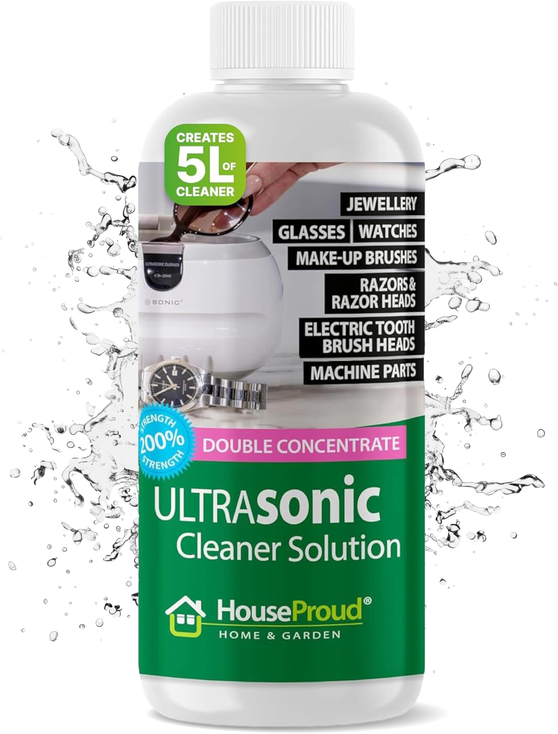 HouseProud Ultrasonic Jewellery Cleaner Fluid - Professional Gold and Silver for Jewellery - 1:20 Mix 250ml Concentrated Ultrasonic Fluid with Medical Enzymes