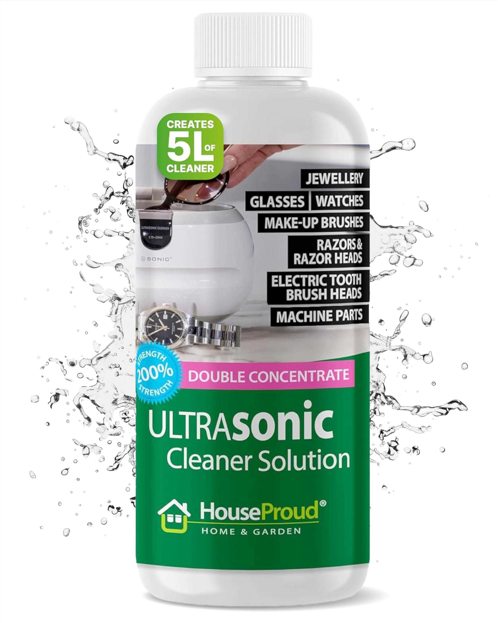 HouseProud Ultrasonic Jewellery Cleaner Fluid - Professional Gold and Silver for Jewellery - 1:20 Mix 250ml Concentrated Ultrasonic Fluid with Medical Enzymes