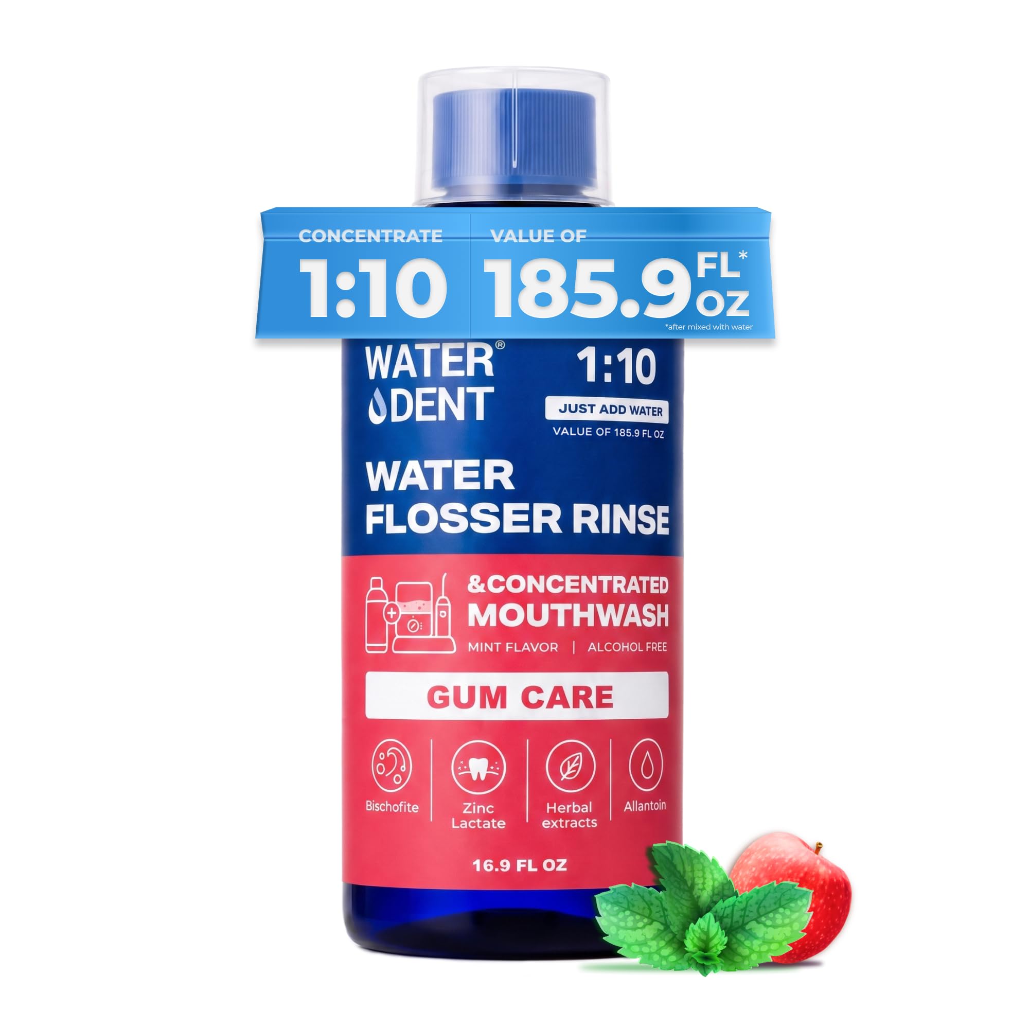 WATER DENT Collutorio concentrato per la cura delle gengive, additivo per idropulsore orale compatibile con Waterpik, senza alcol e fluoro, mela-menta, 500 ml