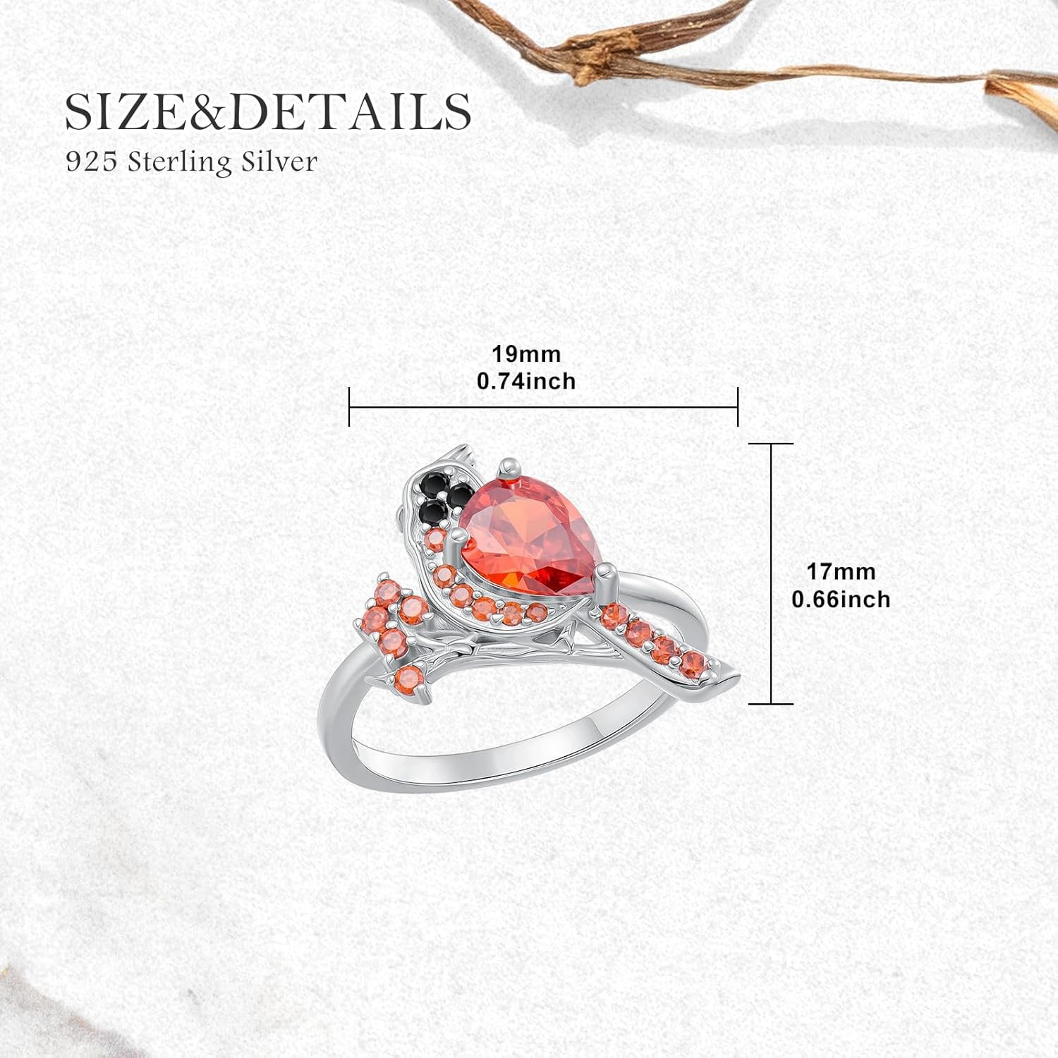 LONAGO Cardinal Ring with Cubic Zirconia Red Cardinal Statement Ring Gift for Women