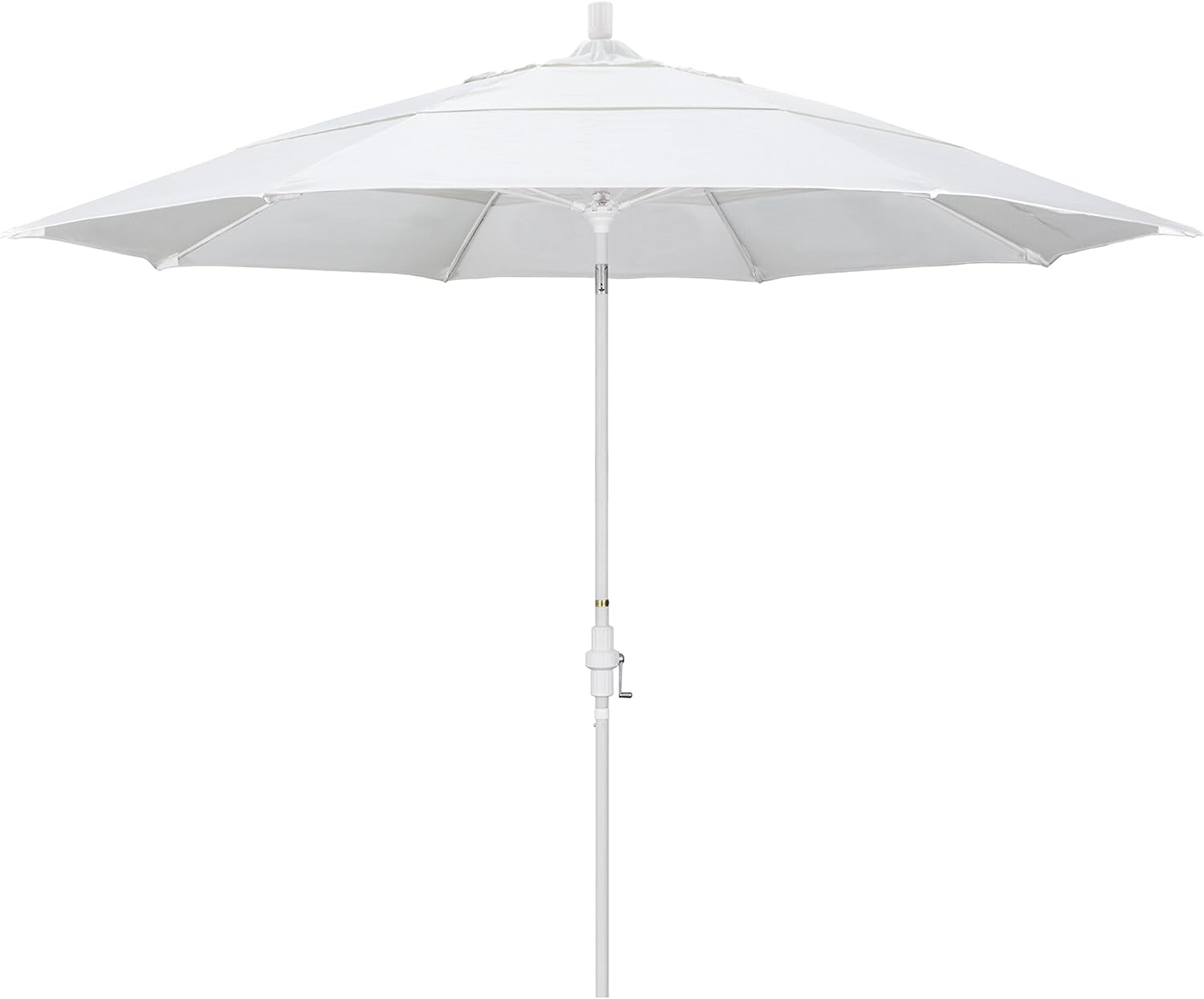 California Umbrella 11' Round Fiberglass Rib Market Umbrella, Crank Lift, Collar Tilt, Natural, White Pole (GSCUF118170-SA04-DWV)