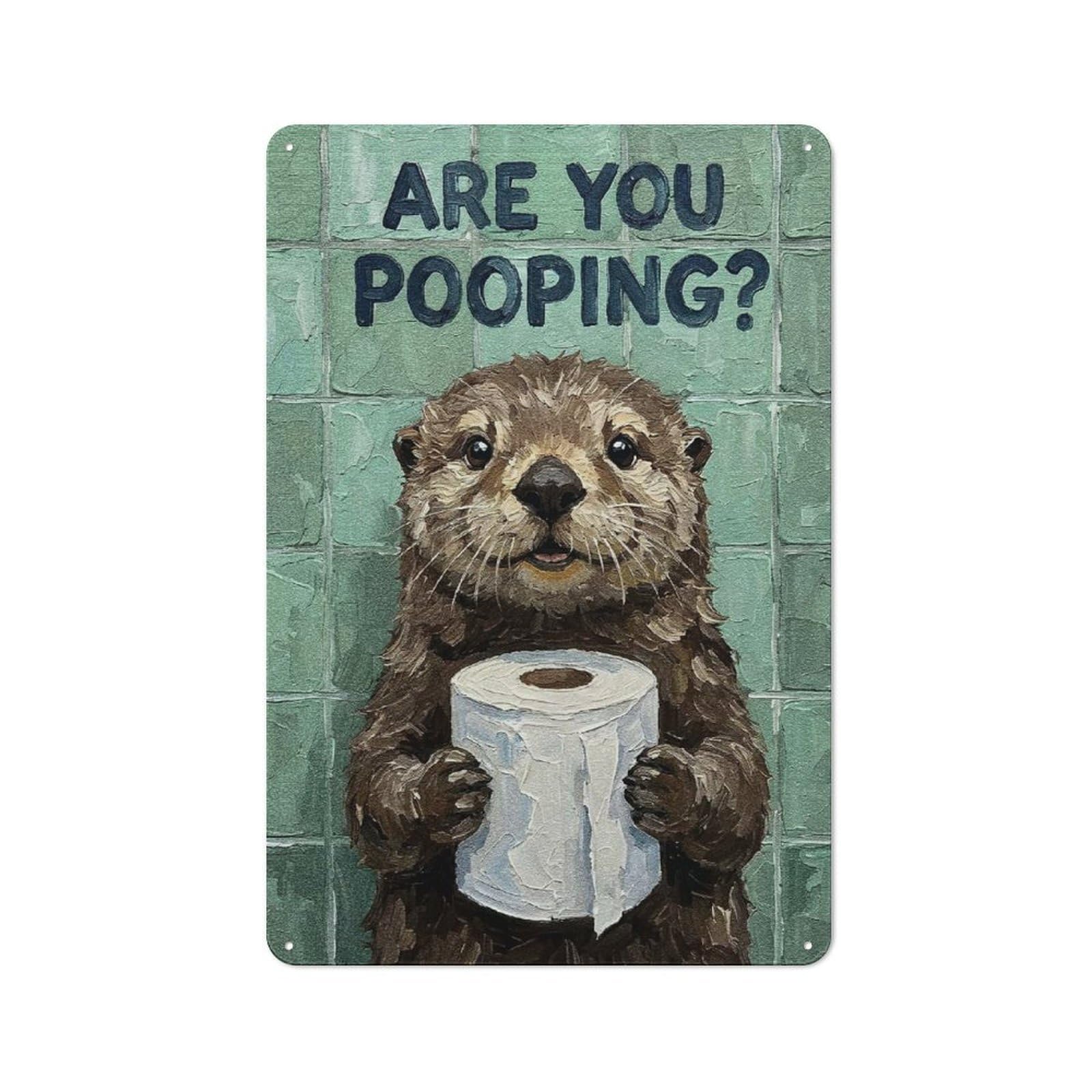 Junmoney Style Character Decorative Tin Plaque 30X20cm Featuring Otter With Toilet Paper Painting, Home Wall Decor For Flat, Dorm Room, Lounge Or Cafe