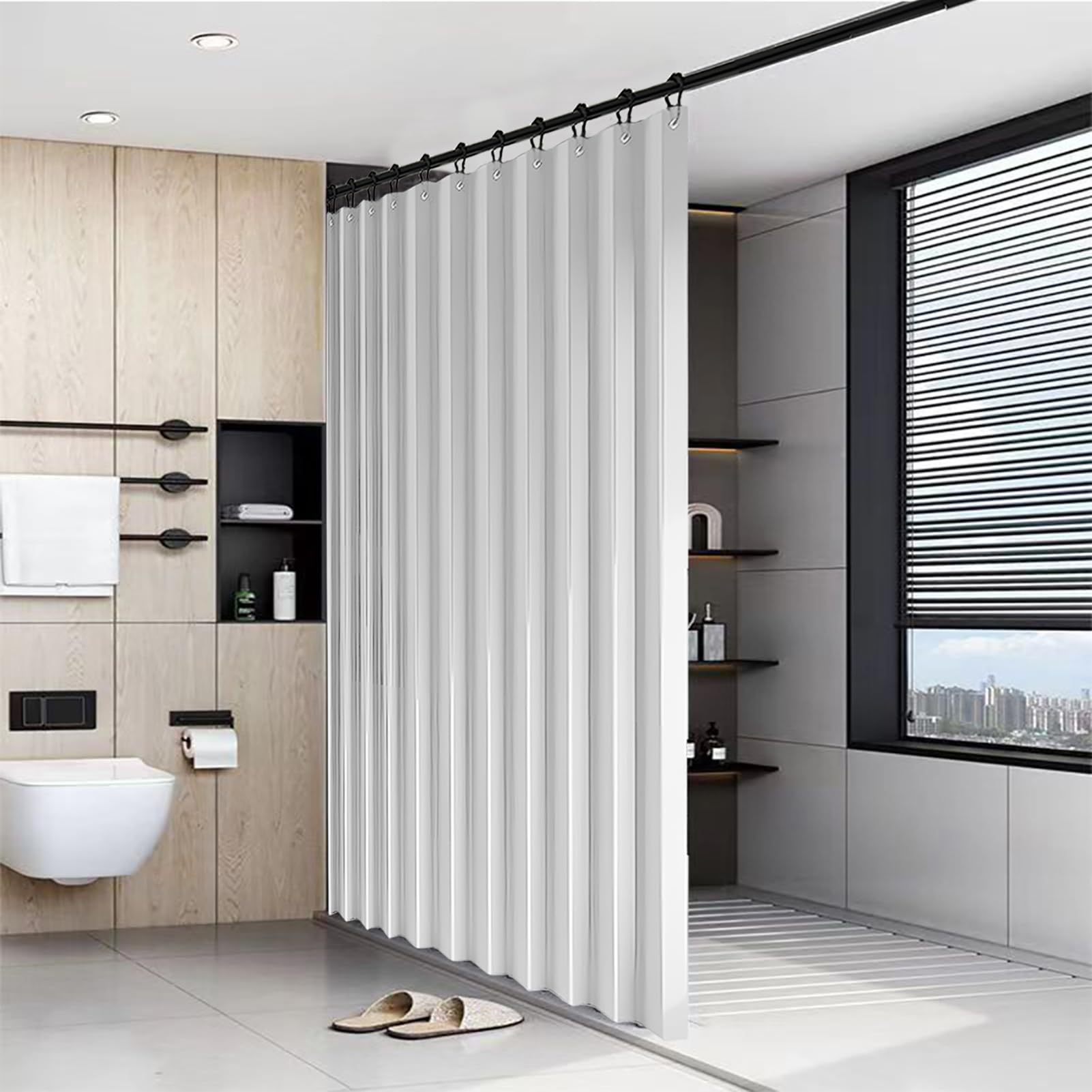 BOYOUTH Schwerer, faltbarer Akkordeon-Duschvorhänge, wasserdichter Stoff, plissierte Trennwände, Privatsphäre, Badvorhang für Badezimmer, Badewannen, Hotel, Spa, Dekoration, Weiß, 254 x 213,4 cm