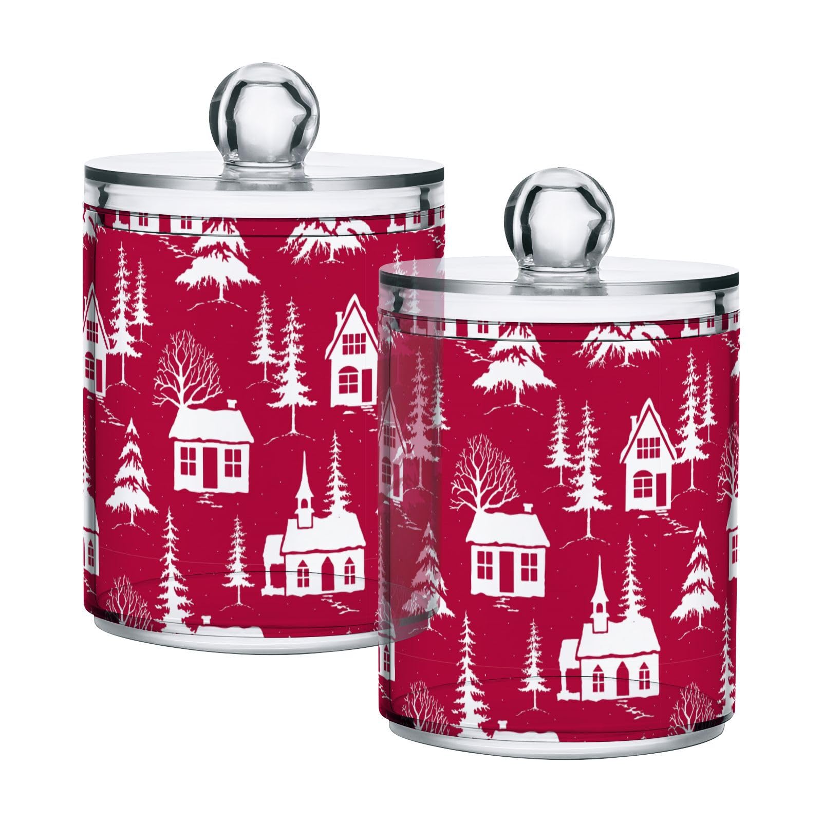 Christmas-red-pattern Restroom Bathroom Organizers with Lid Qtip Holder Dispenser Apothecary Jars Cotton Balls Pads Swabs Holder Jar 4